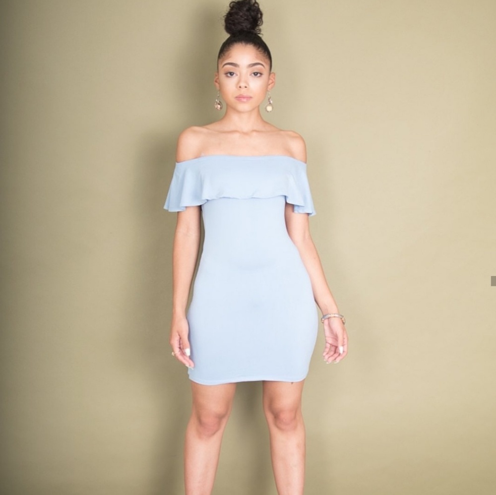 Sky blue ruffle top tube dress